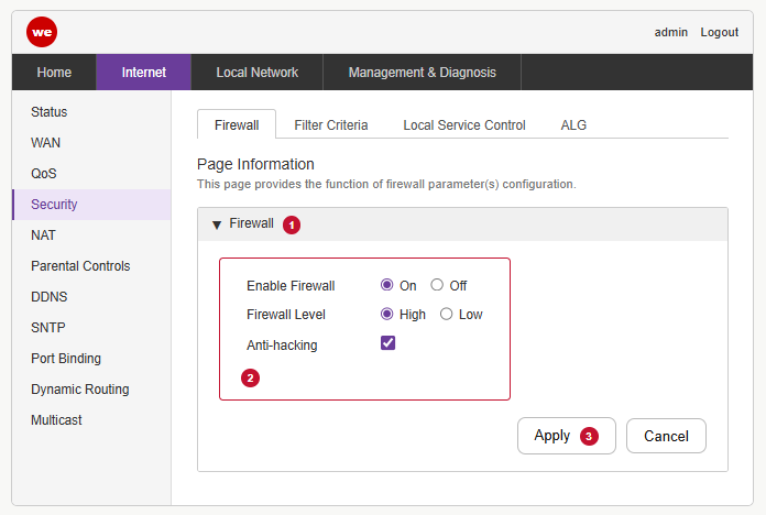 خطوات تمكين Firewall
