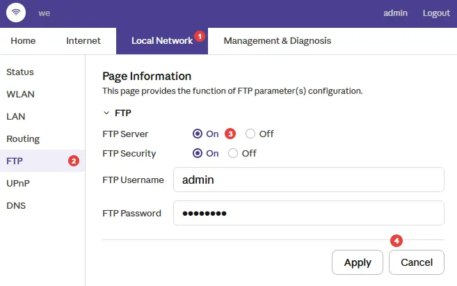 اذهب إلى Local Network من الشريط العلوي واختر FTP